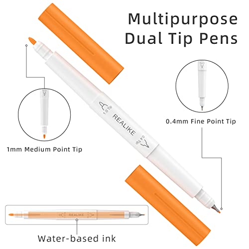 Image of REALIKE Dual Tip Pens Compatible with Cricut Maker 3 /Maker 4 /Maker /Explore 3 /4 /5 /Air 2 /Air, Dual Tip Marker Set of 36 Pack Fine Point Pen Writing Drawing Accessories for Machine (0.4 Tip & 1.0 Tip)