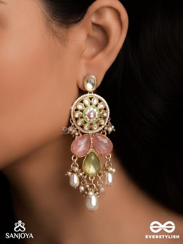 Image of SANJOYA BY EVERSTYLISH Tarunima Freshness Simple Graceful Earrings With Gemstones, Kundan And Pearls Lightweight Jewelry For Women | Party, Festive, Wedding & Gifting