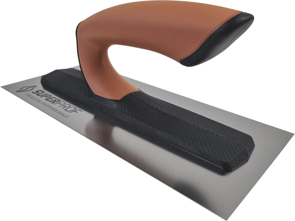 Super Prof by Maurerfreund, Comfort-Glättekelle, Extraleichte Carbon-Stütze mit Softgriff, Robustes Edelstahl-Blatt 0,7mm (355mm)