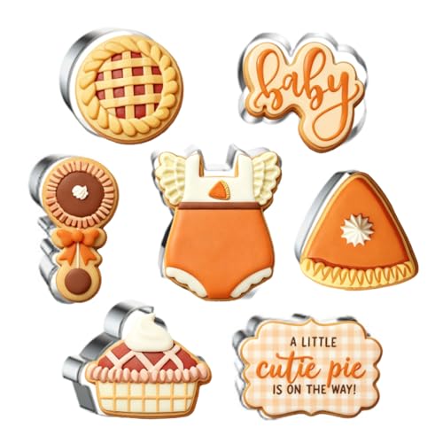 JarThenaAMCS 7Pcs Little Cutie Pie Baby Shower Cookie Cutters Set Sweet As Pie Theme Baby Onesie Rattle Stainless Steel Biscuit Cutting Molds for Fall Autumn First Birthday Gender Reveal