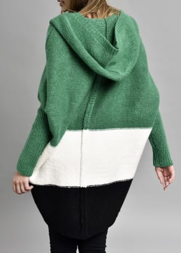 Image of Women's Oversized Hooded Cardigan Color Block Open Front Sweater Chunky Knit Long Coatigan Coat