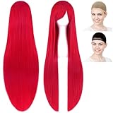 [CaseEden] コスプレ ウィッグ プレミアム さらさら ロング 長髪 100cm レッド 赤 WIG6163