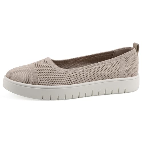 WHITE MOUNTAIN Fom Recovery Women's Naveen Cushioned Fly Knit Slip-On Flat, Taupe Fabric, 10 M