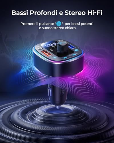 LENCENT Samochodowy transmiter FM Bluetooth 5.4, 54 W, samochodowy adapter