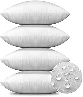 Artscope Premium Square Form Cushion Inner Pads, Set of 4 Waterproof Cushion Stuffer for Patio Garden Bench Sofa Farmhouse - Out-Indoor Decorative Pillows Inserts, Standard/White 45x45cm