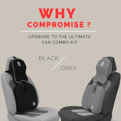 Image of MRRON Orthopedic Memory Foam Lumbar Backrest & Neck Rest Cushion for Car Seat - Ergonomic Car Back & Neck Support Pillow Combo - Pain Relief for Long Drives, Sciatica, Posture (Grey, BacKpro)