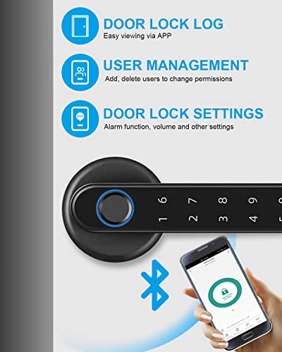 Smart Fingerprint Bluetooth App Keyless Entry Door Lock With Handle, Deadbolt Smart Lock, Electronic Keypad Door Lock For Home Hotel Office Apartment Bedroom #TOP3