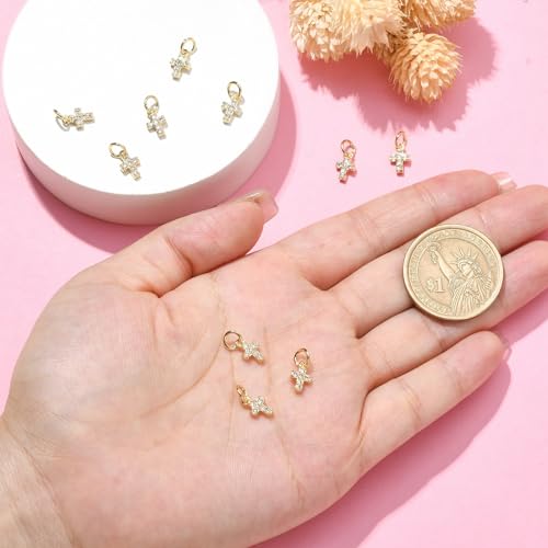 Image of KitBeads 10pcs Cubic Zirconia Cross Charms Brass Micro Pave 18K Gold Plated Christ Crucifix Pendant Charm for Jewelry Making Bracelets Necklace