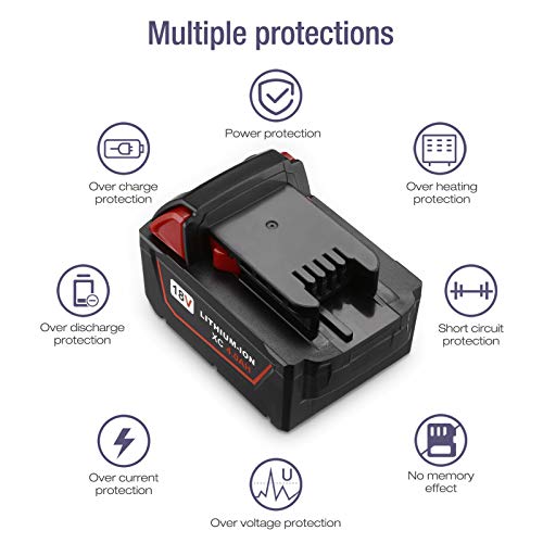 Replacement Battery for Milwaukee 18V Cordless Power Tools, 2 Pack 4.0Ah Lithium Battery Compatible with Milwaukee M18 XC 48-11-1840, 48-11-1841, 48-11-1850, 48-11-1820, 48-11-1828