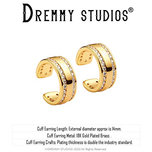 Dremmy Studios Dainty Cz Ear Cuffs Earrings 14K Gold Filled Chunky Simple Thick Round Non Pierced Tiny Ear Cuffs White Cubic Zirconia Sleeper Huggie Hoops Ear Cartilage Clip Fake Earrings #TOP2
