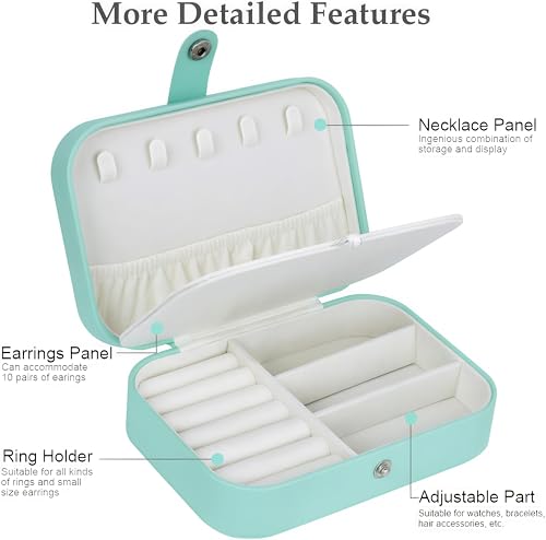 Image of Lazer Accessories Jewellery Organiser PU Leather Zipper Portable Storage Box Case with Dividers Container for Rings, Earrings, Necklace Home Organizer | Light Blue
