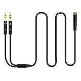 Kicada 3.3 Feet Headphone Splitter Cable for Computer, 3.5mm Female to 2 Dual 3.5mm Male Audio Splitter, Mic Cable to PC Laptop Adapter, Black