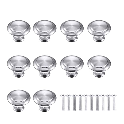VIPMOON 10 Piezas 30mm Tiradores de Cocina Acero Inoxidable, Pomo Puerta Redondo con 10 Tornillos, Pomos y Tiradores Armarios para Cajones Armario, Plateados Cover