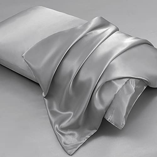 Aormenzy Silver Grey Satin Pillowcase For Hair And Skin, Satin Pillow Cases For Women Standard Size Set Of 2 With Envelope Closure Silky Pillow Covers Wrinkle, Fade Resistant (20X26 Inches) #TOP3