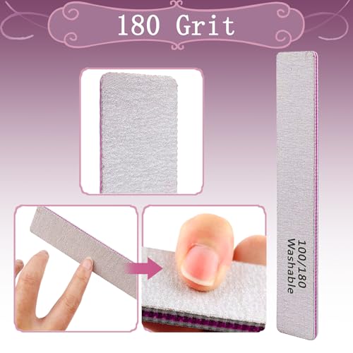 Nail File 12 PCS Professional Reusable 100/180 Grit Double Sides Washable Nail File Manicure Tools for Poly Nail Extension Gel and Acrylic Nails Tools Suit for Home Salon - Image 4