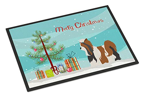 Caroline's Treasures BB8470JMAT Biewer Terrier Christmas Doormat 24x36 Front Door Mat Indoor Outdoor Rugs for Entryway, Non Slip Washable Low Pile, 24H X 36W