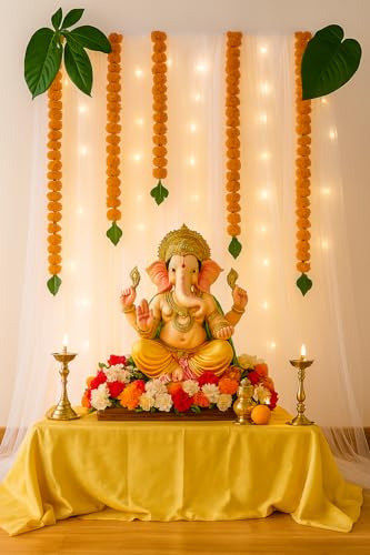 Image of White Backdrop for Decoration-1 Pc | White Net Curtain | Canopy Tent for Decorations | Ganpati Decoration Setup for Home | Romantic Dinner, Anniversary
