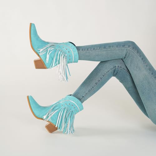 Image of Women's Western Ankle Booties Pointed Toe Cowgirl Boots with Fringe Tassels or Sparkly Rhinestone Fashion Short Boots for Casual Daily Wear