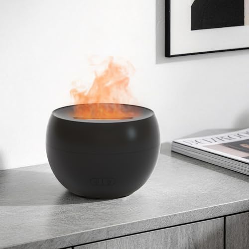 SALKING Aroma Diffuser Flammeneffekt, Aromatherapie Diffusor für ätherische Öle, Duftöldiffusoren Raumbefeuchter, LED Warmlicht Duftdiffusor für Baby, Zuhause Büro oder Yoga(Schwarz)