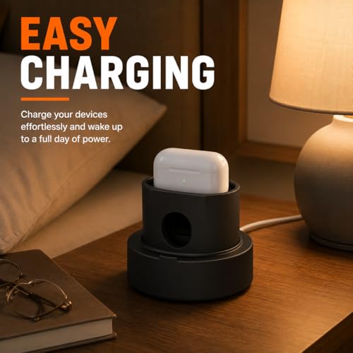 Image of Mizi 3in1 Charging Stand for Apple Watch Charger & AirPods Holder Dock, Silicone Desk Organizer for Apple Watch S 11 /10 /9 /8 /Ultra /SE and AirPods 4 /3 /2 /1 Pro, Phone Stand & Cable Management - Black