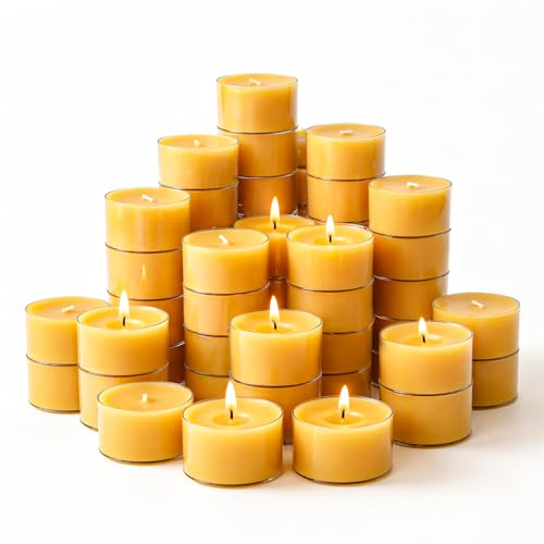 Crenovo Beeswax Tea Lights Candles 24 Pack 8 Hour Long Lasting Tea Candles