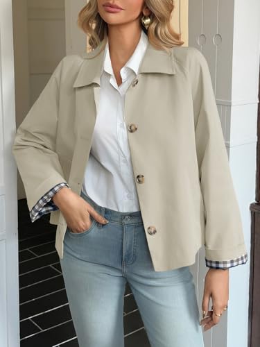 Tankaneo Womens Cropped Trench Coat Lightweight Single Breasted Jacket Fall Windbreaker Fashion Outerwear2