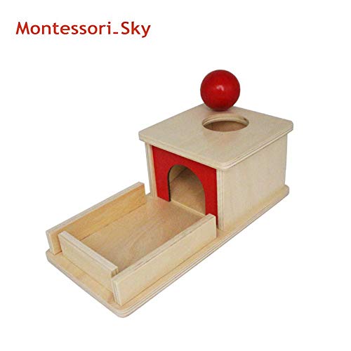 Chalkalon Montessori Material Object Permanence Box With Tray And Ball - Permanent Target Box With Tray 28.2x12x12cm