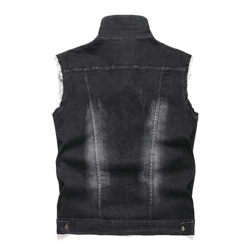 RANMCC Men's Denim Vest Jacket - Slim-fit distressed casual sleeveless denim vest, perfect for riding and vintage styles2