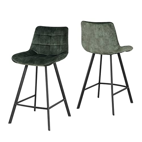 Zkjolmn Velvet Bar Stools Set Of 2, Counter Height Chair Mid Century Modern Upholstered Bar Chairs With Back, Armless Dining Chairs Pub Stools For Bar/Kitchen/Restaurant/Dining (Retro Green) #TOP7