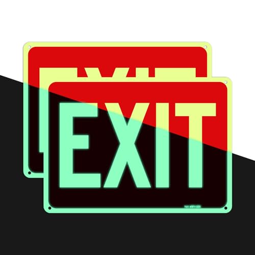 T&R Exit Sign - 2 Pack - 10 x 7 Inches Rust Free .040 Aluminum Glow-In-The-Dark - UV Protected Waterproof Weatherproof and Fade Resistant - 4 Pre-drilled Holes