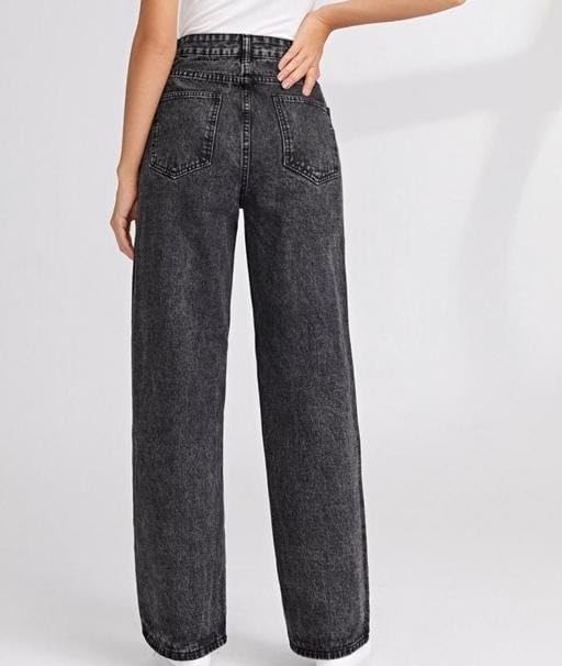 Image of SHAYM Enterprises Women Relaxed Fit Grey Denim Wide Leg Jeans Modern High Rise Fashion Bottom