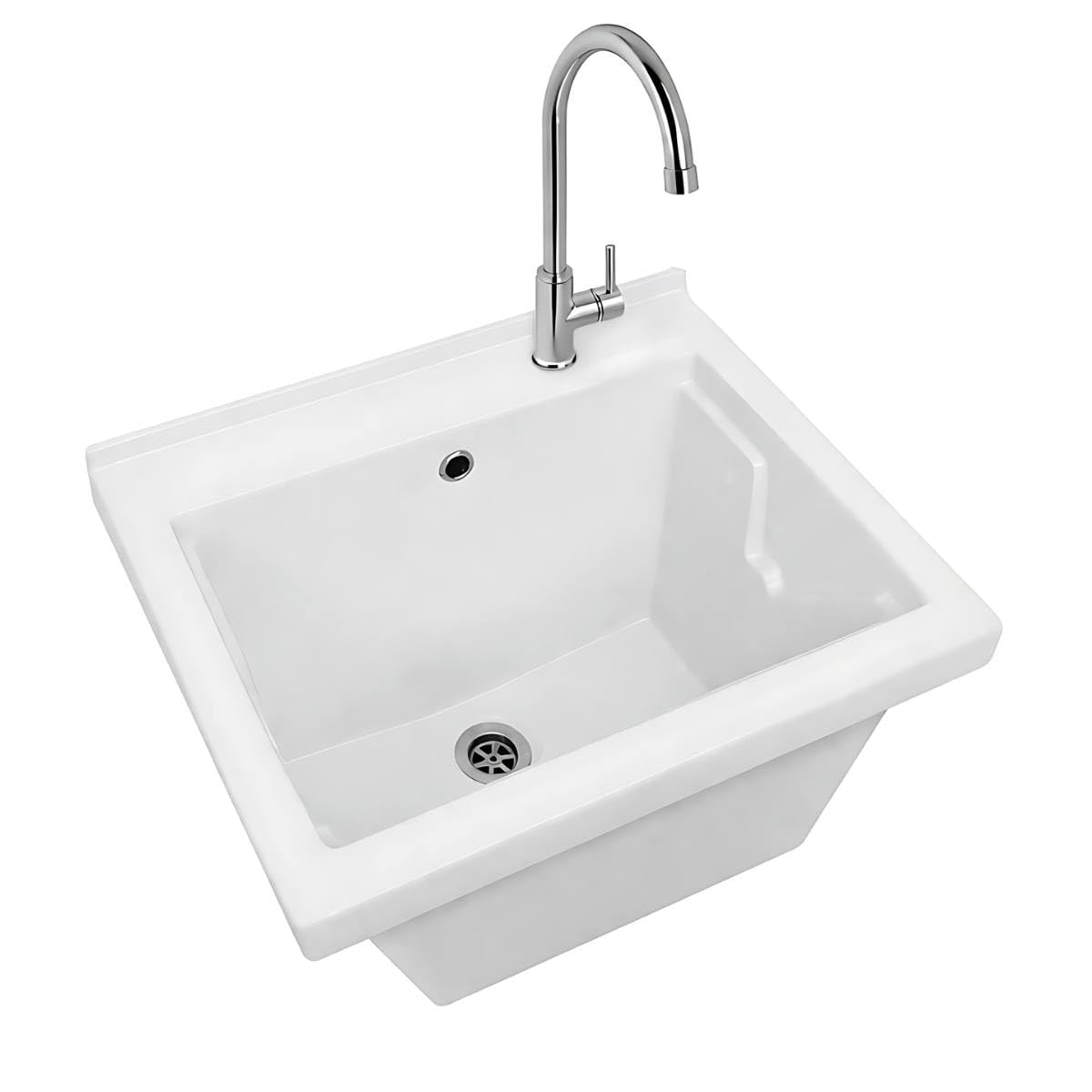 LAVATOIO PILOZZO RENO CERAMICA 60 x 50 TUTTA VASCA PER TOP O MOBILE DA INCASSO O INSTALLAZIONE CON STAFFE ANCHE IN ESTERNO INCLUSO DI PILETTA IN ACCIAIO E SIFONE (DX Foro Rubinetteria)