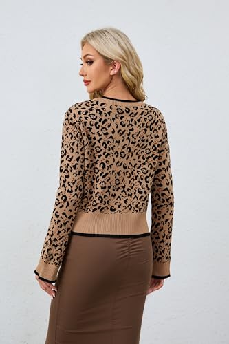 OLAPTA Women Leopard Print Bow Tie Up Cardigan Sweaters Long Sleeve Crewneck Casual Open Front Knit Cardigans Fall Outfits4