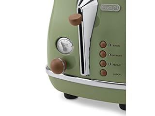 De'Longhi Icona Vintage CTOV 2103.GR – 2-Schlitz-Toaster mit Brötchenaufsatz, Toaster mit 6 Bräunungsstufen, Auftau- & Aufwärmfunktion, aus Edelstahl in elegantem Retro Look, grün