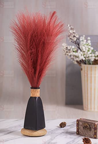 Image of SATYAM KRAFT 48 Pcs Faux Pampas Grass Small Artificial Flowers | Fake Flower for Vase Decoration, Home Decor, Office, Bedroom, Table, Balcony, Corner Styling and Craft Items Corner (Red)