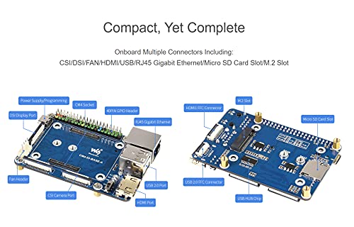 Image of waveshare Mini-Computer Based on Raspberry Pi Compute Module 4 (NOT Included), CM4-IO-BASE-A (Lite Ver.) Inside, Metal Case, with Cooling Fan, Onboard Connectors Including CSI /DSI /HDMI /USB /RJ45 etc.