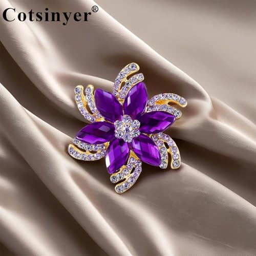 Image of Vintage Flower Brooch for Women - Elegant Lapel Pin with Rhinestones & Crystals for Suits, Coats, Dresses, Hats, Scarves and Shawls