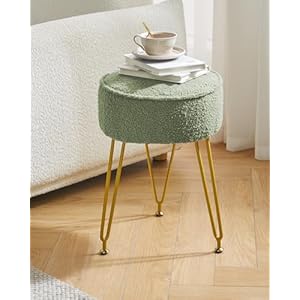 IBUYKE Teddy Velvet Round Footrest Stool Ottoman, Makeup Vanity Stool Side Table, Velvet Dressing Table Seat, Pouf Couch Stool, for Living Room Bedroom, Light Green WBD009D IBUYKE Teddy Velvet Round Footrest Stool Ottoman Makeup Vanity Stool Side Table Velvet Dressing Table Seat Pouf Couch Stool for Living Room Bedroom Light Green WBD009D
