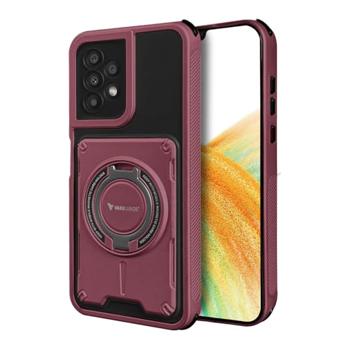 Image of Vaku Luxos Axion Armor Military Grade TPU Back Cover Case for Samsung Galaxy A53 5G with Magnetic Ring Holder Kickstand Camera Screen Protector- Maroon