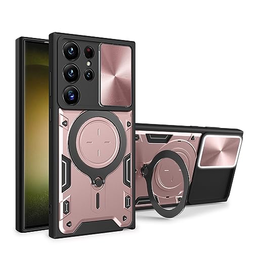 Coque Samsung S23 Plus antichoc rose avec anneau et protection caméra