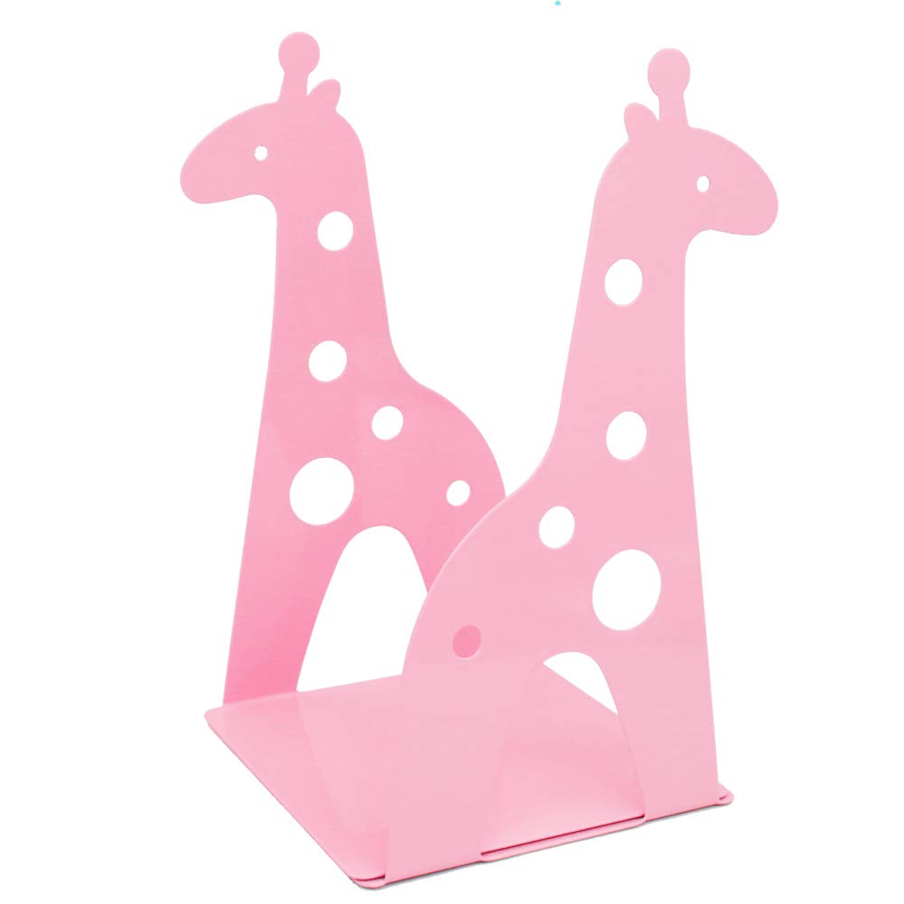 Lovely Giraffe Pattern Bookends Metal Book Ends Book Holder for Desk Organizer School Library Desk Study Home Office Decoration Kids Gift (Pink) - Image 3