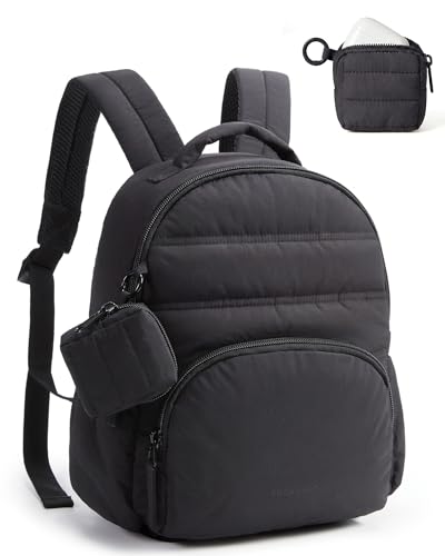 Image of BAGSMART Small Backpacks for Women, Lightweight Puffer Mini Backpack Purse with Pouch, Quilted Casual Daypack, Water-Resistant Bookbag for Daily Travel College, 2-in-1 Set, Black