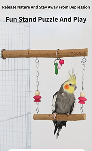 Image of Bird Swing Parakeet Perch Bird Natural Wood Stand Parrot Cage Hanging Bite Resistance Toys Top Wooden Branches Standing Toys Cage for Small Medium Parrots Budgie Lovebirds