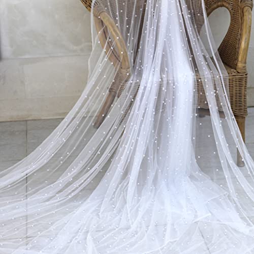 Quality Bride viel Pearls Tulle 180"x63" for Dresses Off White(Light Ivory) Tull Fabric