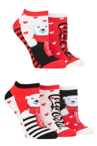 Coca-Cola Femme Ours polaire Sous-chaussures Chaussettes Paquet de 5 Noir/Blanc/Rouge 37-42