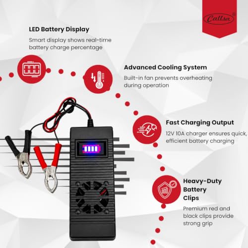 Image of 12V 10A Fast Battery Charger with Digital Voltage Display, Smart Cooling Fan, BIS & ISO Certified, with Multi-Protection