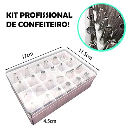 Jogo de Bicos Para Confeitar de Aço Inox 24 Peças Diferentes Decorações de Bolos Cupcakes Tortas e B