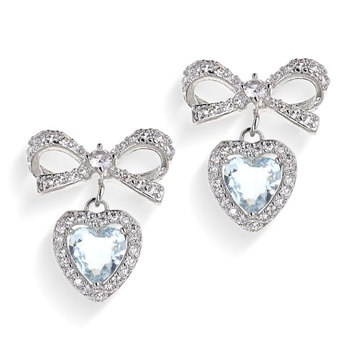 JeanBeau Bow Heart Dangle Drop Earrings for Women Valentines Rhinestone Ribbon Crystal CZ Love Hearts Earing Dangling Holiday Prom Fashion Jewelry Gift