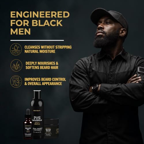 Image of Golden Grooming Beard Bundle XL (Double Size Value Kit) 8oz Shampoo, 4oz Balm, 2oz Oil - Spicy Grove