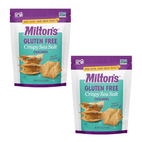 Milton’s Gluten Free Crackers, Crispy Sea Salt - Non-GMO Project Verified, Kosher, Certified Gluten Free Snack, 5 Grains In Every Bite - 20 Oz, Pack of 2